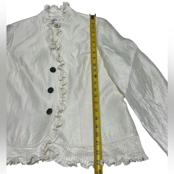 Victor Costa Vintage Ruffled Satin Blouse with Black Rhinestone Buttons Size 12 - Picture 9 of 9